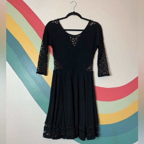 FREE People To the Point Fit and Flare Cut Out Crochet Dress Black Size XS - Picture 2 of 8